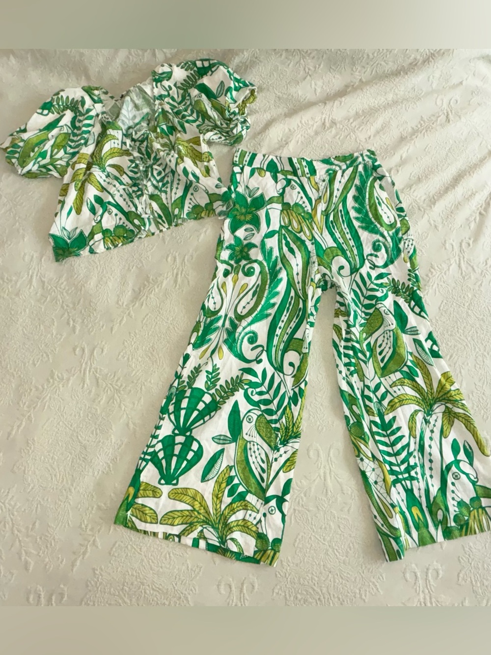 Rachel Zoe Tropical Two-Piece Set Wide Leg M/L Cruise Vacation NWOT